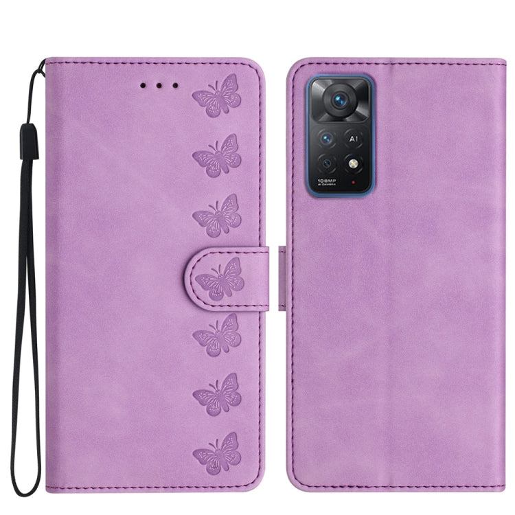 For Xiaomi Redmi Note 11 Pro 5G Global Seven Butterflies Embossed Leather Phone Case(Purple) - free shipping - PMC TechLife - Order now!