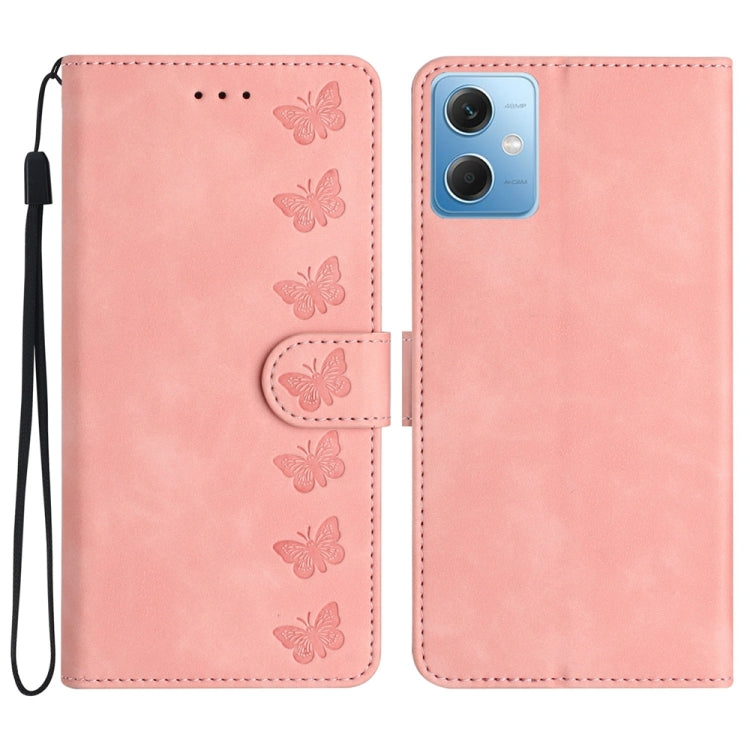 For Xiaomi Redmi Note 12 5G Global Seven Butterflies Embossed Leather Phone Case(Pink) - free shipping - PMC TechLife - Order now!