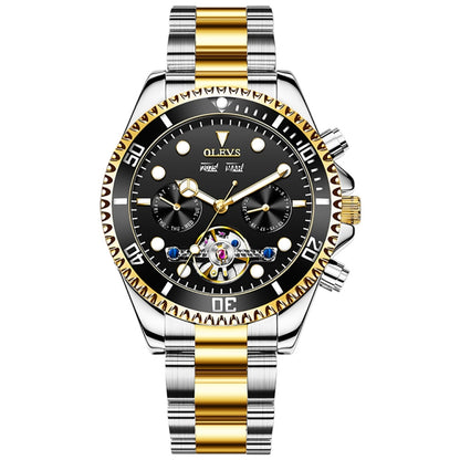 OLEVS 6605 Men Multifunctional Waterproof Mechanical Watch(Black + Gold) - Metal Strap Watches by OLEVS | Online Shopping South Africa | PMC Jewellery | Buy Now Pay Later Mobicred