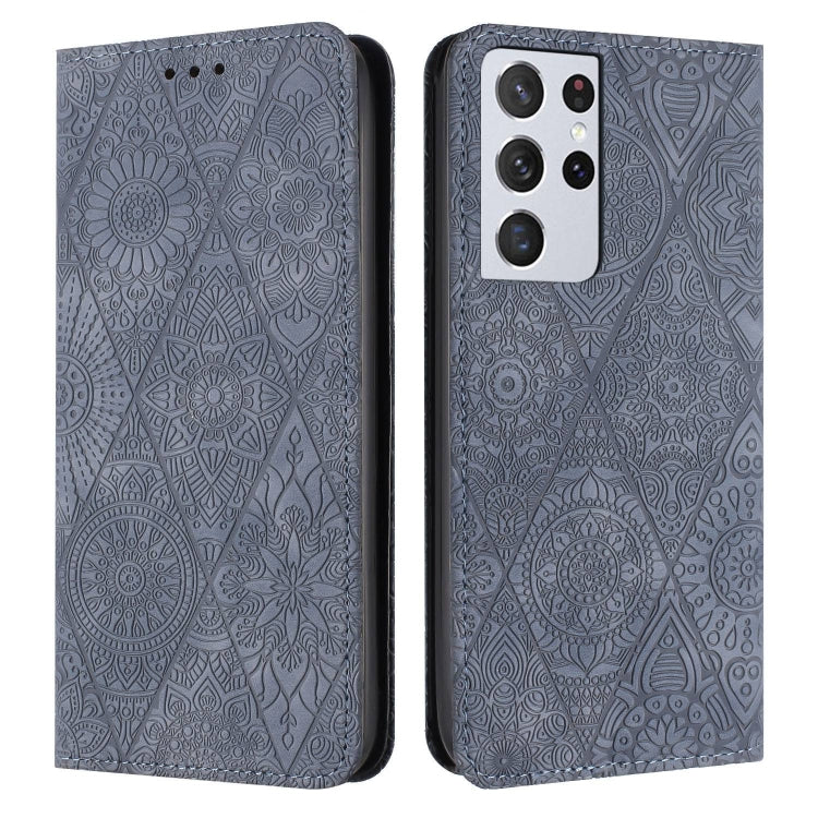 For Samsung Galaxy S21 Ultra 5G Ethnic Embossed Adsorption Leather Phone Case(Grey) - free shipping - PMC TechLife - Order now!