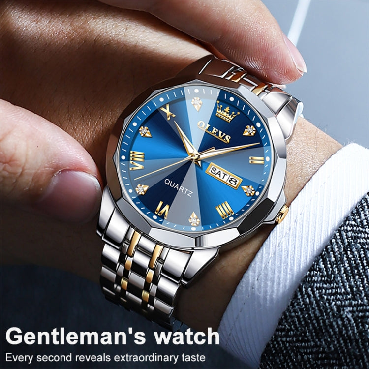 OLEVS 9931 Men Luminous Waterproof Quartz Watch(Blue) - Metal Strap Watches by OLEVS | Online Shopping South Africa | PMC Jewellery | Buy Now Pay Later Mobicred