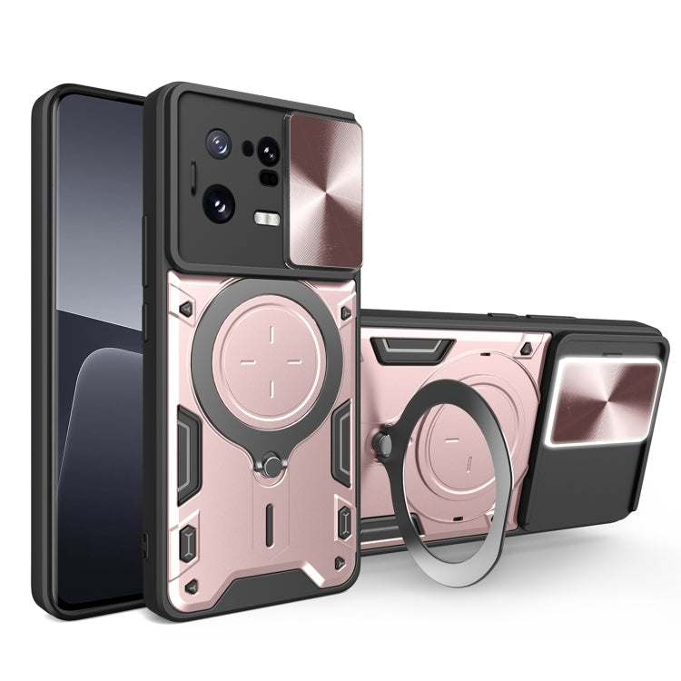 For Xiaomi 13 Pro CD Texture Sliding Camshield Magnetic Holder Phone Case(Pink) - free shipping - PMC TechLife - Order now!