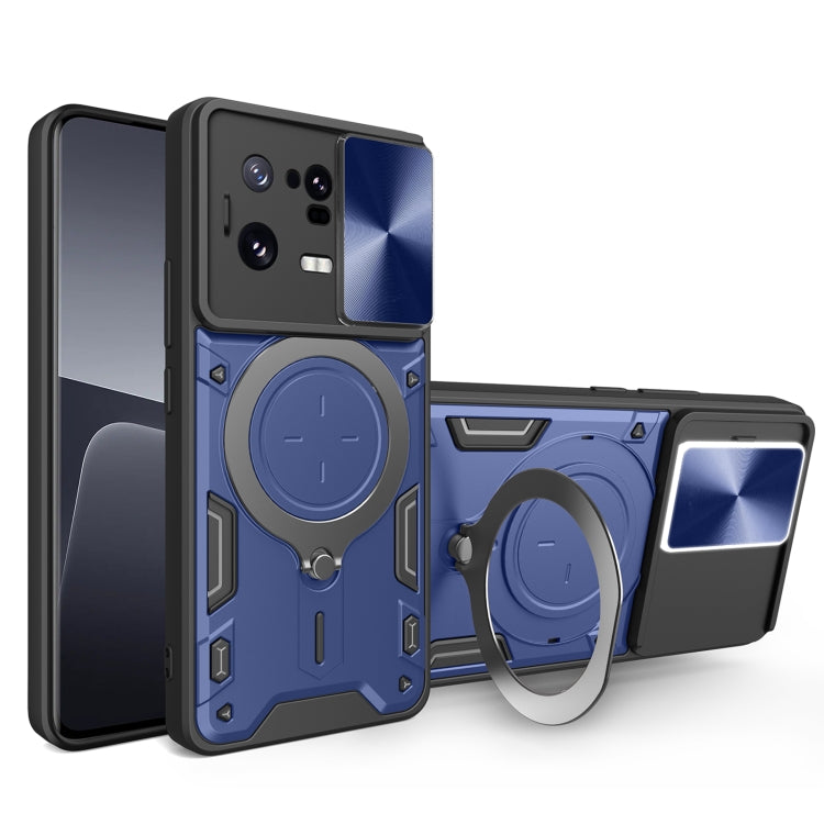 For Xiaomi 13 Pro CD Texture Sliding Camshield Magnetic Holder Phone Case(Blue) - free shipping - PMC TechLife - Order now!