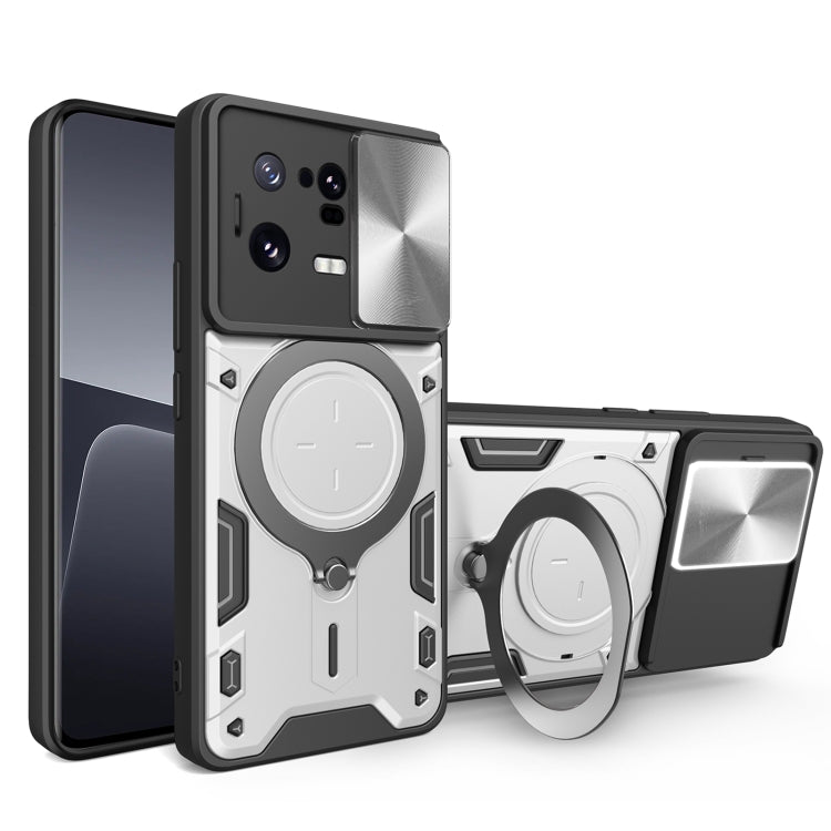 For Xiaomi 13 Pro CD Texture Sliding Camshield Magnetic Holder Phone Case(Silver) - free shipping - PMC TechLife - Order now!