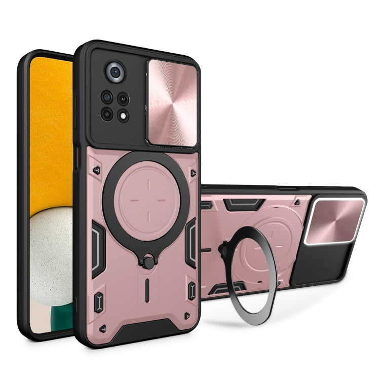 For Xiaomi Poco X4 Pro 5G CD Texture Sliding Camshield Magnetic Holder Phone Case(Pink) - free shipping - PMC TechLife - Order now!