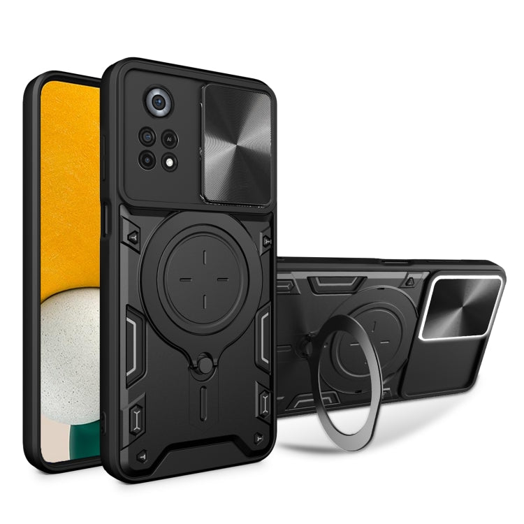 For Xiaomi Poco X4 Pro 5G CD Texture Sliding Camshield Magnetic Holder Phone Case(Black) - free shipping - PMC TechLife - Order now!