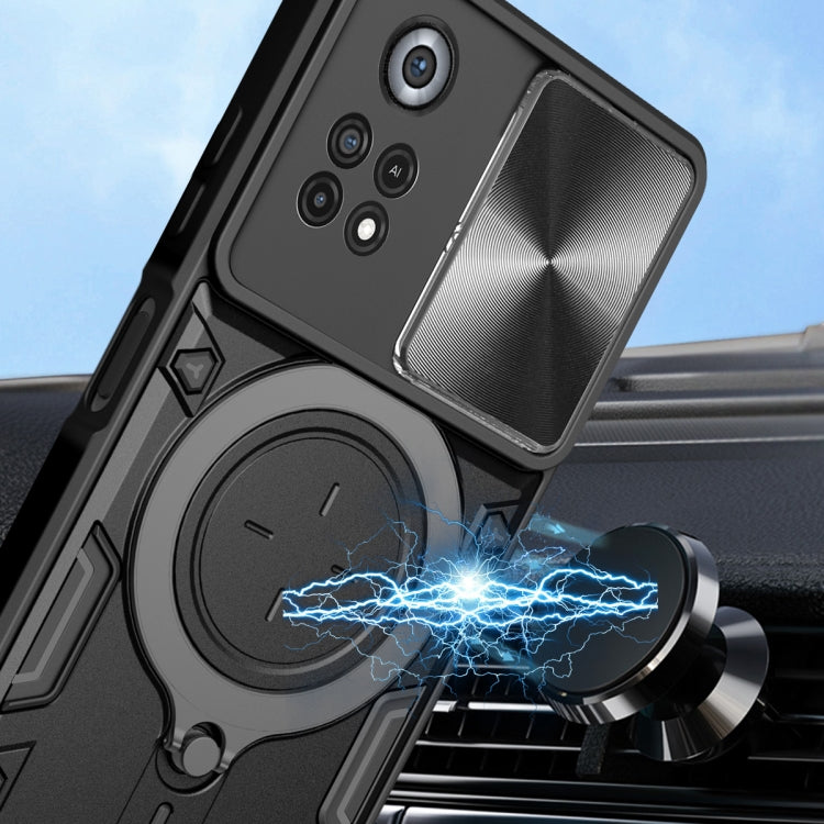For Xiaomi Poco X4 Pro 5G CD Texture Sliding Camshield Magnetic Holder Phone Case(Black) - free shipping - PMC TechLife - Order now!
