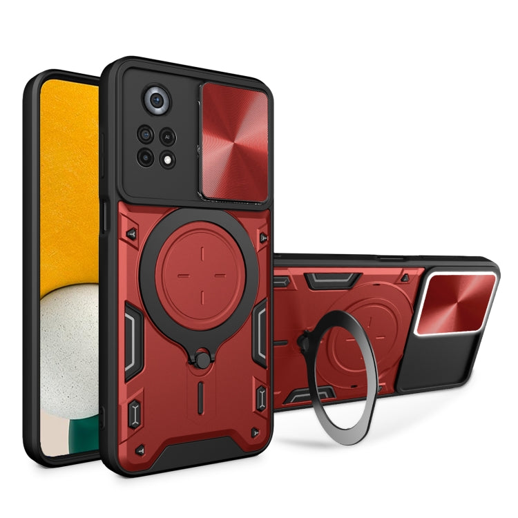 For Xiaomi Poco X4 Pro 5G CD Texture Sliding Camshield Magnetic Holder Phone Case(Red) - free shipping - PMC TechLife - Order now!