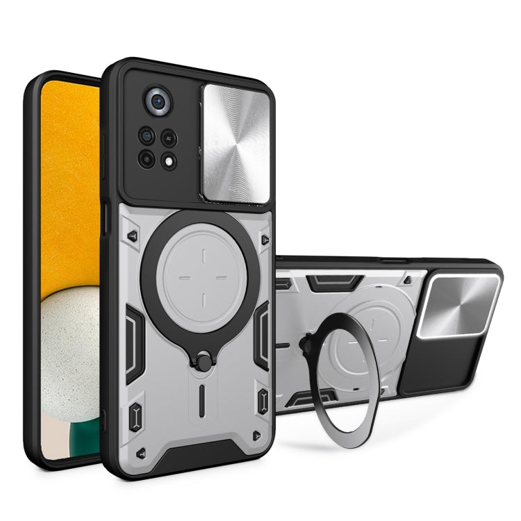 For Xiaomi Poco X4 Pro 5G CD Texture Sliding Camshield Magnetic Holder Phone Case(Silver) - free shipping - PMC TechLife - Order now!
