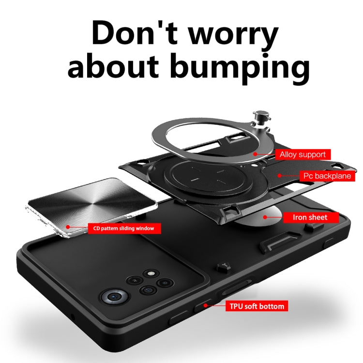 For Xiaomi Poco X4 Pro 5G CD Texture Sliding Camshield Magnetic Holder Phone Case(Silver) - free shipping - PMC TechLife - Order now!