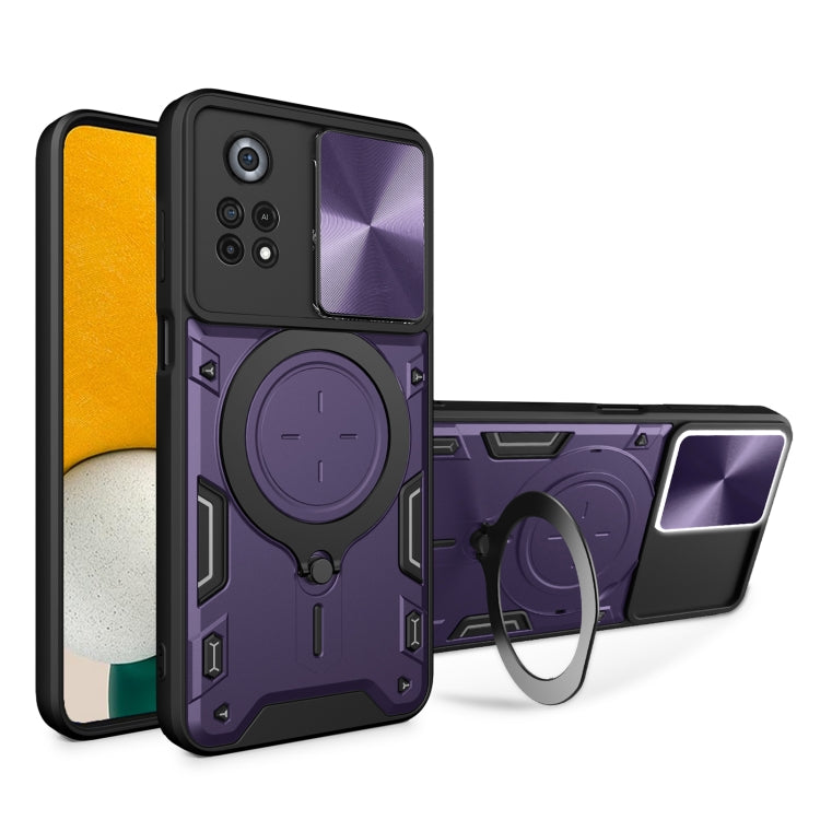 For Xiaomi Poco X4 Pro 5G CD Texture Sliding Camshield Magnetic Holder Phone Case(Purple) - free shipping - PMC TechLife - Order now!
