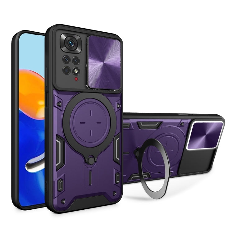 For Xiaomi Redmi Note 11 4G CD Texture Sliding Camshield Magnetic Holder Phone Case(Purple) - free shipping - PMC TechLife - Order now!