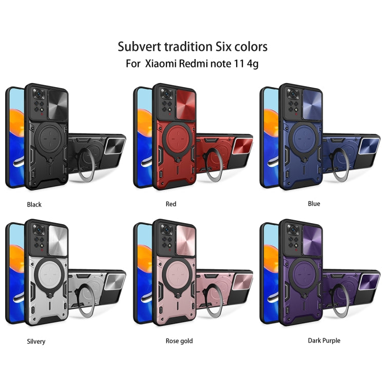 For Xiaomi Redmi Note 11 4G CD Texture Sliding Camshield Magnetic Holder Phone Case(Purple) - free shipping - PMC TechLife - Order now!