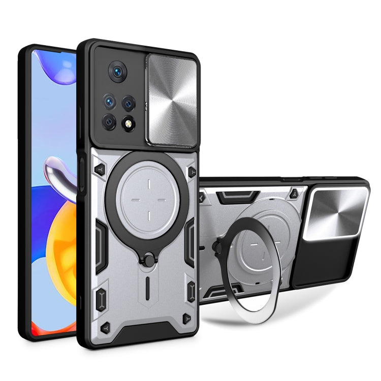 For Xiaomi Redmi Note 11 Pro CD Texture Sliding Camshield Magnetic Holder Phone Case(Silver) - free shipping - PMC TechLife - Order now!