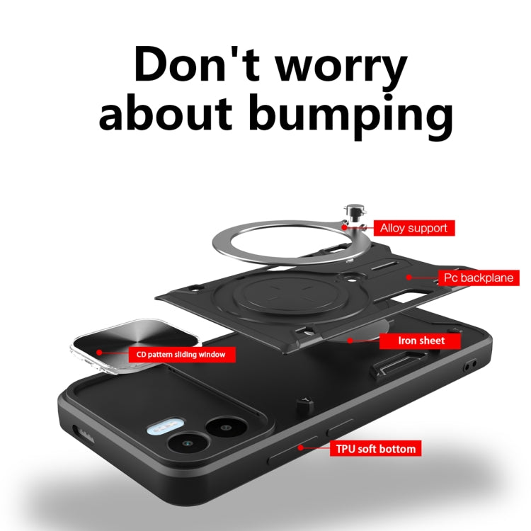 For Xiaomi Redmi A1 4G CD Texture Sliding Camshield Magnetic Holder Phone Case(Silver) - free shipping - PMC TechLife - Order now!
