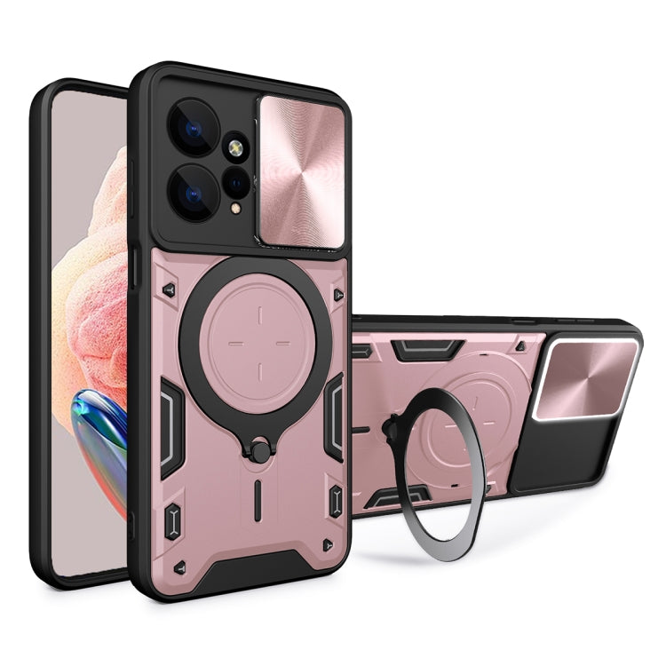 For Xiaomi Redmi Note 12 4G CD Texture Sliding Camshield Magnetic Holder Phone Case(Pink) - free shipping - PMC TechLife - Order now!