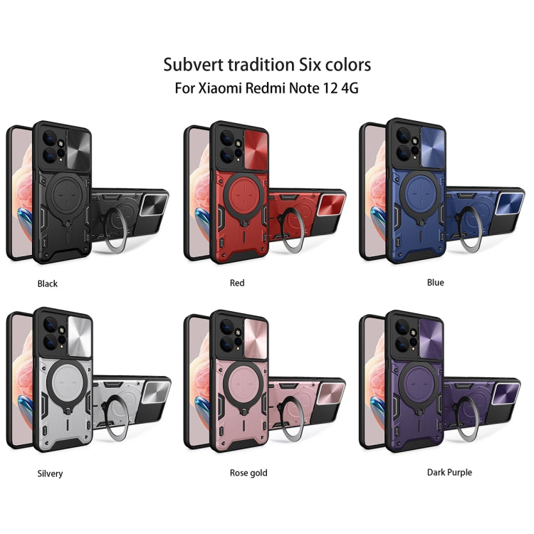 For Xiaomi Redmi Note 12 4G CD Texture Sliding Camshield Magnetic Holder Phone Case(Blue) - free shipping - PMC TechLife - Order now!