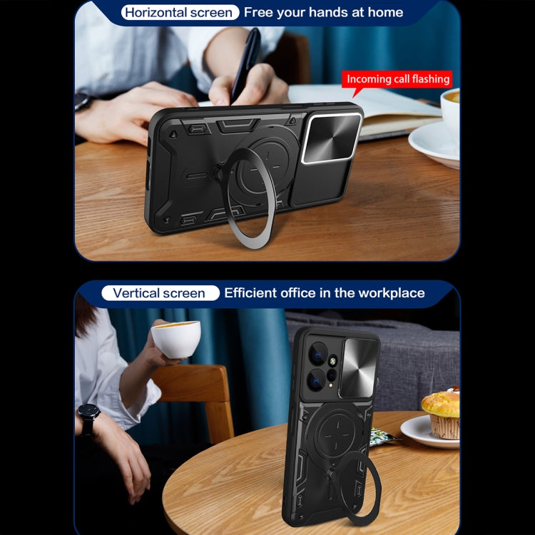 For Xiaomi Redmi Note 12 4G CD Texture Sliding Camshield Magnetic Holder Phone Case(Blue) - free shipping - PMC TechLife - Order now!