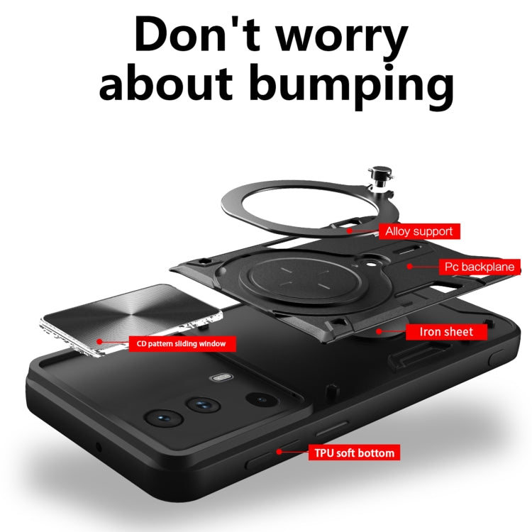 For Xiaomi 13 Lite / Civi 2 5G CD Texture Sliding Camshield Magnetic Holder Phone Case(Black) - free shipping - PMC TechLife - Order now!