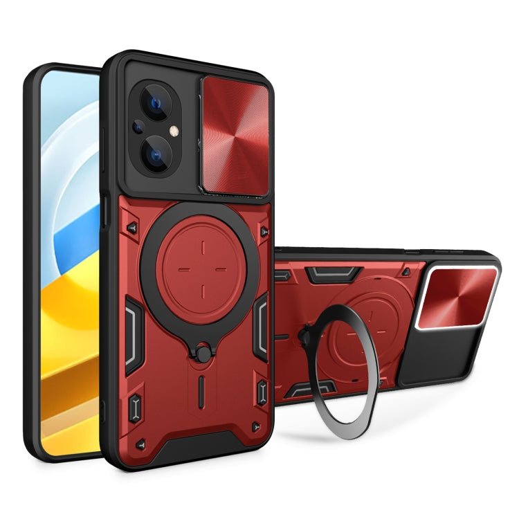 For Xiaomi Poco M5 5G CD Texture Sliding Camshield Magnetic Holder Phone Case(Red) - free shipping - PMC TechLife - Order now!
