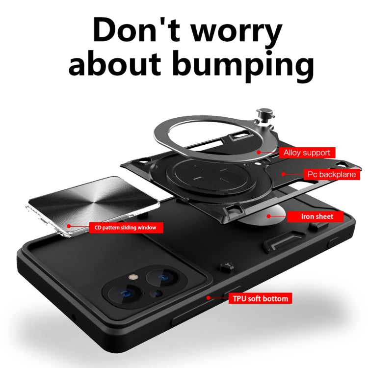 For Xiaomi Poco M5 5G CD Texture Sliding Camshield Magnetic Holder Phone Case(Silver) - free shipping - PMC TechLife - Order now!