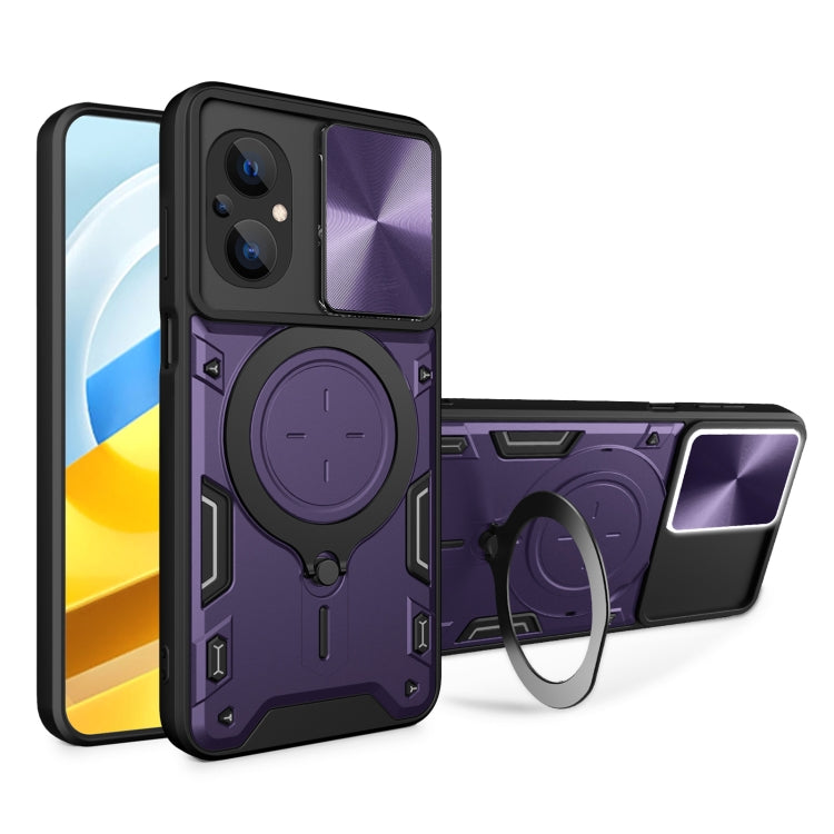 For Xiaomi Poco M5 5G CD Texture Sliding Camshield Magnetic Holder Phone Case(Purple) - free shipping - PMC TechLife - Order now!