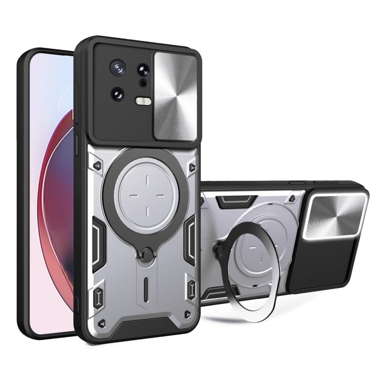 For Xiaomi 13 CD Texture Sliding Camshield Magnetic Holder Phone Case(Silver) - free shipping - PMC TechLife - Order now!
