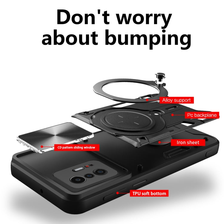 For Xiaomi 11T CD Texture Sliding Camshield Magnetic Holder Phone Case(Silver) - free shipping - PMC TechLife - Order now!