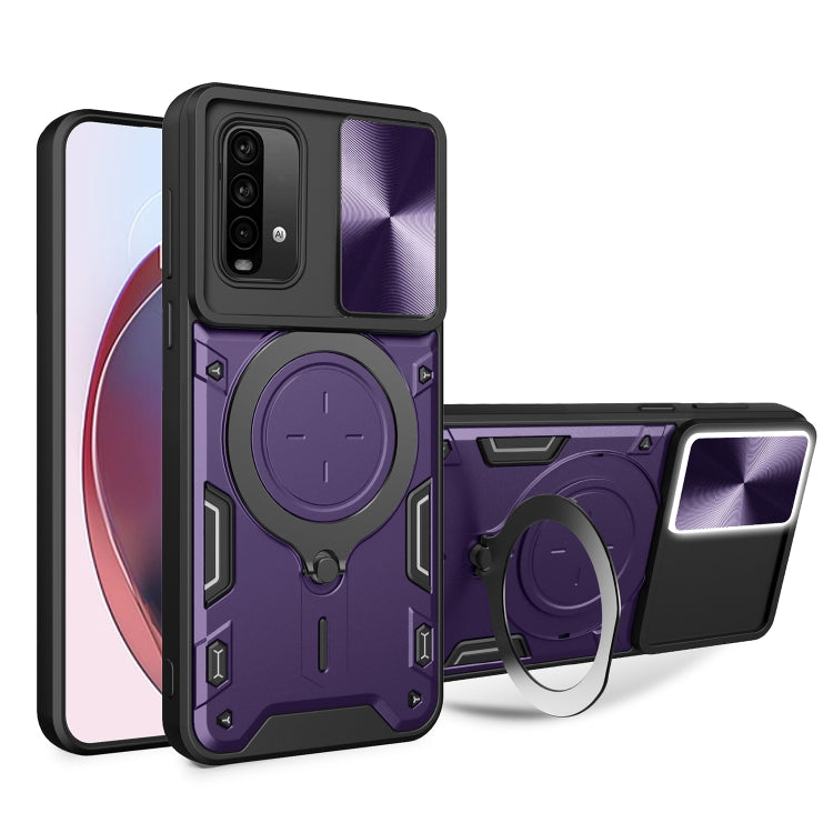 For Xiaomi Redmi Note 9 4G / Poco M3 CD Texture Sliding Camshield Magnetic Holder Phone Case(Purple) - free shipping - PMC TechLife - Order now!