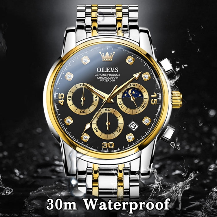 OLEVS 2889 Men Multifunctional Luminous Waterproof Quartz Watch(Black + Gold) - Metal Strap Watches by OLEVS | Online Shopping South Africa | PMC Jewellery