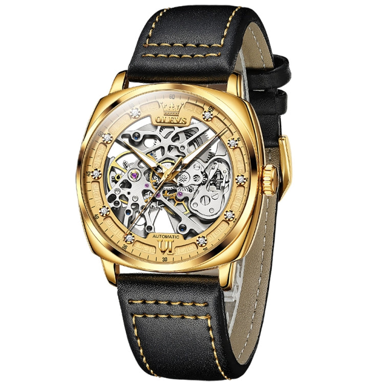 OLEVS 6651 Men Luminous Waterproof Hollow Mechanical Watch(Gold) - Leather Strap Watches by OLEVS | Online Shopping South Africa | PMC Jewellery | Buy Now Pay Later Mobicred