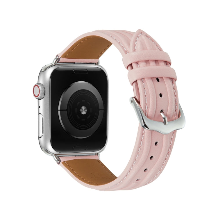 Embossed Line Genuine Leather Watch Band For Apple Watch 8 41mm(Pink) - Watch Bands by PMC TechLife | Online Shopping South Africa | PMC TechLife