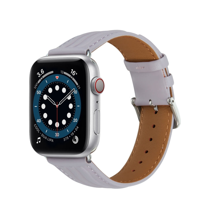 Embossed Line Genuine Leather Watch Band For Apple Watch 8 41mm(Lavender Purple) - Watch Bands by PMC Jewellery | Online Shopping South Africa | PMC Jewellery