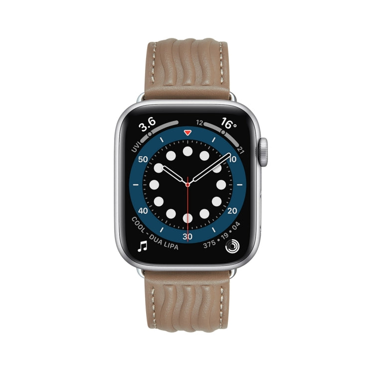 Embossed Line Genuine Leather Watch Band For Apple Watch 7 41mm(Milky Brown) - Watch Bands by PMC TechLife | Online Shopping South Africa | PMC TechLife