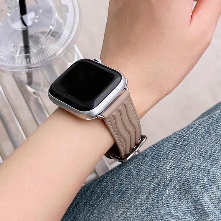 Embossed Line Genuine Leather Watch Band For Apple Watch 7 41mm(Milky Brown) - Watch Bands by PMC TechLife | Online Shopping South Africa | PMC TechLife