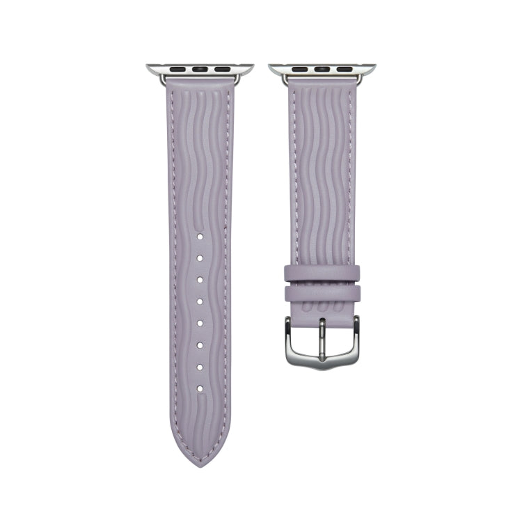 Embossed Line Genuine Leather Watch Band For Apple Watch SE 40mm(Lavender Purple) - Watch Bands by PMC TechLife | Online Shopping South Africa | PMC TechLife