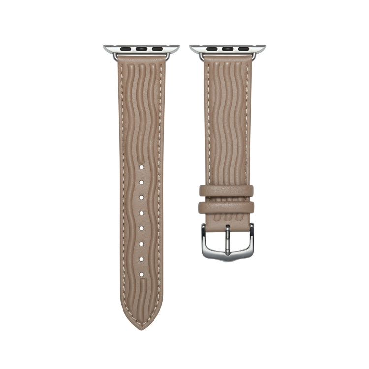 Embossed Line Genuine Leather Watch Band For Apple Watch SE 40mm(Milky Brown) - Watch Bands by PMC Jewellery | Online Shopping South Africa | PMC Jewellery