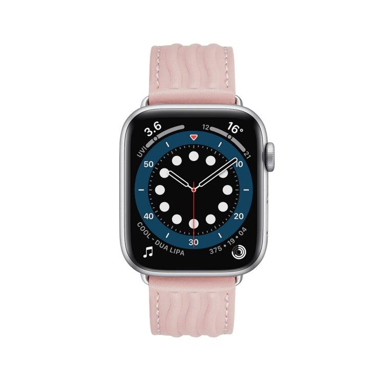 Embossed Line Genuine Leather Watch Band For Apple Watch SE 44mm(Pink) - Watch Bands by PMC TechLife | Online Shopping South Africa | PMC TechLife