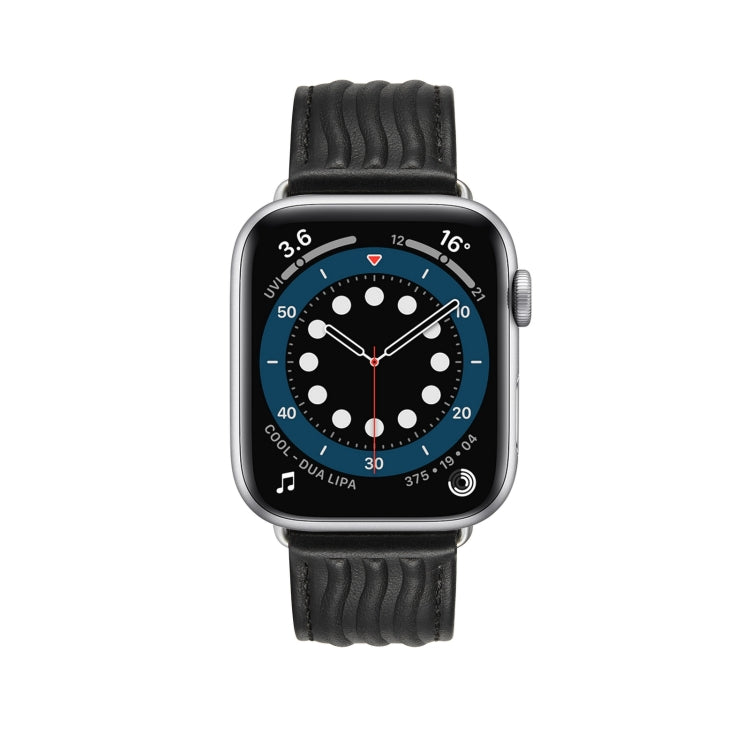 Embossed Line Genuine Leather Watch Band For Apple Watch 5 44mm(Black) - Watch Bands by PMC TechLife | Online Shopping South Africa | PMC TechLife