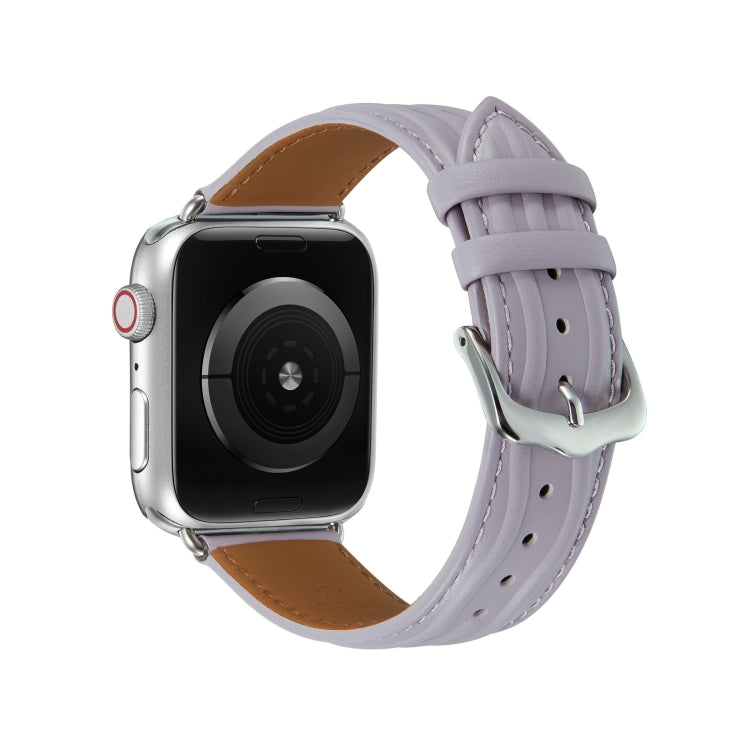 Embossed Line Genuine Leather Watch Band For Apple Watch 5 40mm(Lavender Purple) - Watch Bands by PMC TechLife | Online Shopping South Africa | PMC TechLife