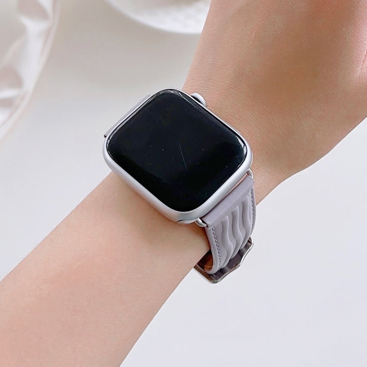 Embossed Line Genuine Leather Watch Band For Apple Watch 4 40mm(Lavender Purple) - Watch Bands by PMC TechLife | Online Shopping South Africa | PMC TechLife