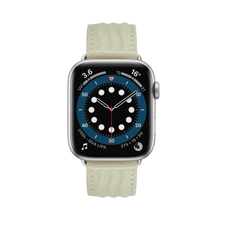 Embossed Line Genuine Leather Watch Band For Apple Watch 3 38mm(Milky White) - Watch Bands by PMC TechLife | Online Shopping South Africa | PMC TechLife