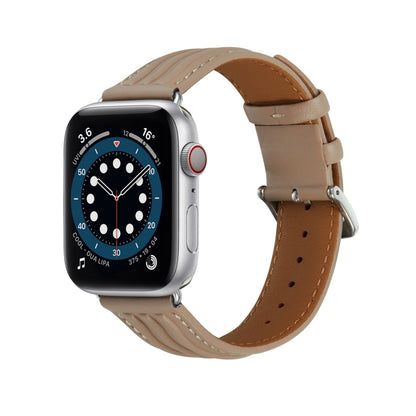 Embossed Line Genuine Leather Watch Band For Apple Watch 3 38mm(Milky Brown) - Watch Bands by PMC Jewellery | Online Shopping South Africa | PMC Jewellery