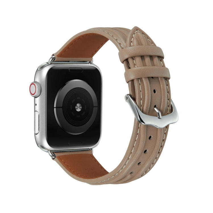 Embossed Line Genuine Leather Watch Band For Apple Watch 2 42mm(Milky Brown) - Watch Bands by PMC TechLife | Online Shopping South Africa | PMC TechLife
