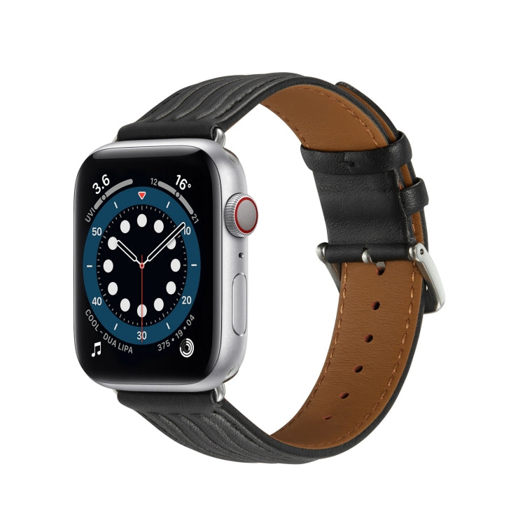 Embossed Line Genuine Leather Watch Band For Apple Watch 2 38mm(Black) - Watch Bands by PMC TechLife | Online Shopping South Africa | PMC TechLife