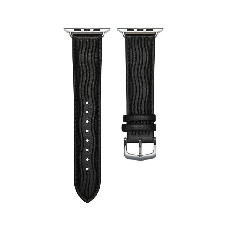 Embossed Line Genuine Leather Watch Band For Apple Watch 2 38mm(Black) - Watch Bands by PMC Jewellery | Online Shopping South Africa | PMC Jewellery