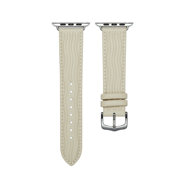 Embossed Line Genuine Leather Watch Band For Apple Watch 2 38mm(Milky White) - Watch Bands by PMC TechLife | Online Shopping South Africa | PMC TechLife
