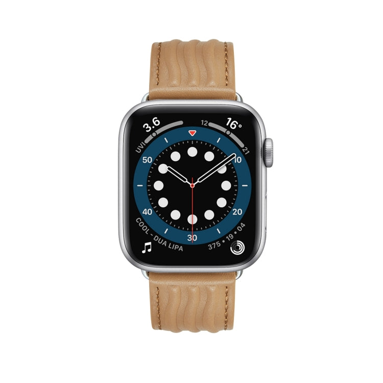 Embossed Line Genuine Leather Watch Band For Apple Watch 38mm(Khaki) - Watch Bands by PMC TechLife | Online Shopping South Africa | PMC TechLife