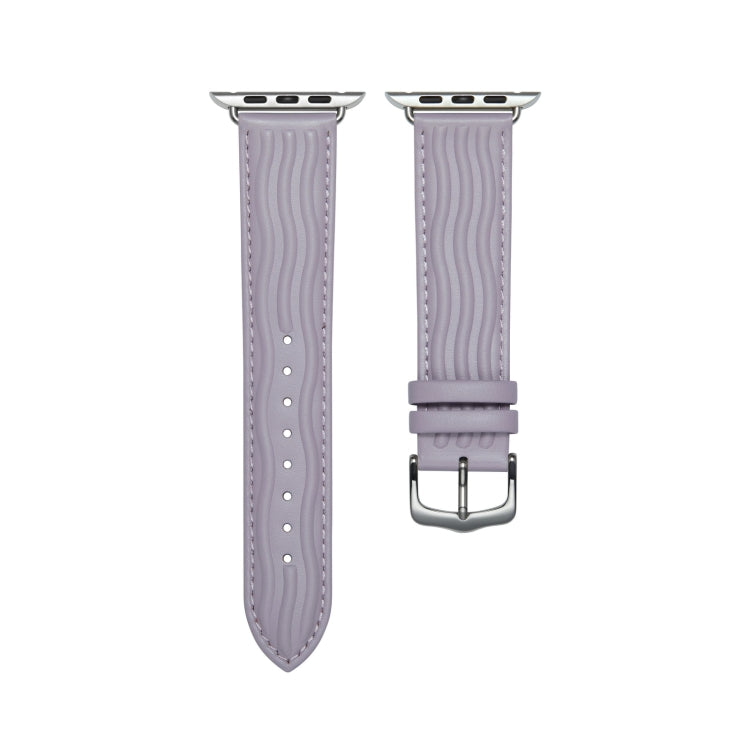 Embossed Line Genuine Leather Watch Band For Apple Watch 9 41mm(Lavender Purple) - Watch Bands by PMC TechLife | Online Shopping South Africa | PMC TechLife