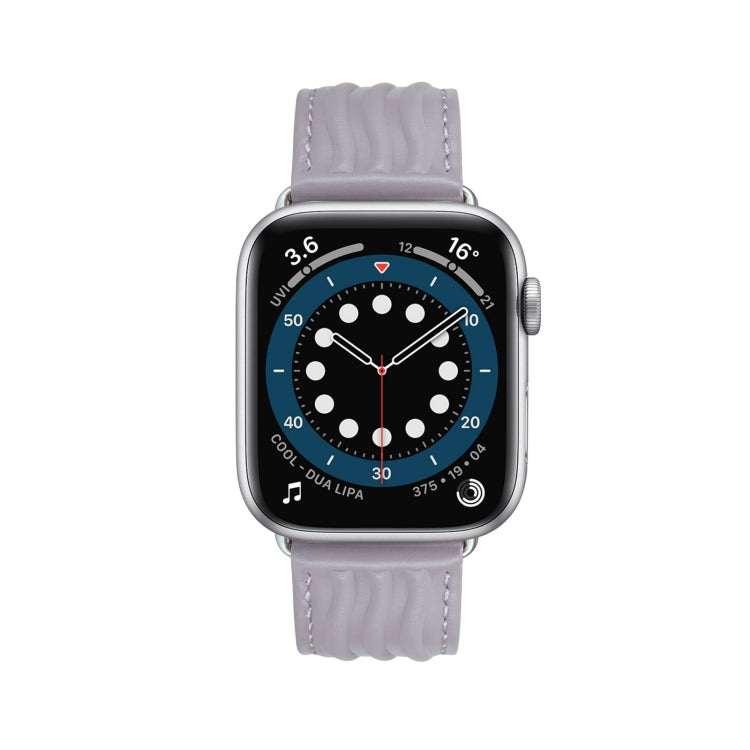 Embossed Line Genuine Leather Watch Band For Apple Watch 9 41mm(Lavender Purple) - Watch Bands by PMC TechLife | Online Shopping South Africa | PMC TechLife